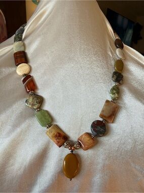 Arty Hand Crafted Multicolor Natural Stone Necklace with Mustard Pendant SS 925